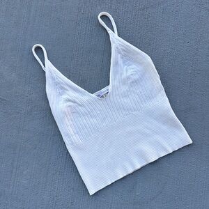 Zara White Ribbed Knit Top